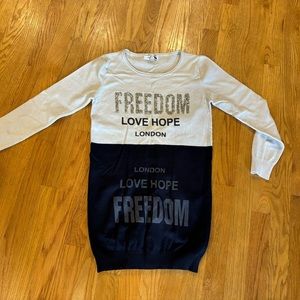 Luxe Star Freedom Love Hope Glitter Long Sweater Top Small